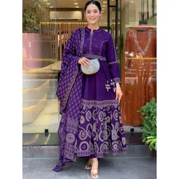 KALINI Women Ethnic Motifs Printed Panelled Kurta with Trousers & With Dupatta-picture-26