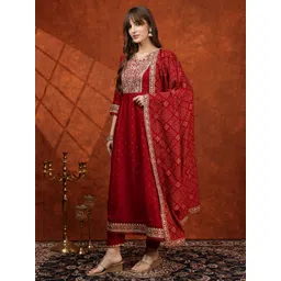 KALINI Women Ethnic Motifs Printed Panelled Mirror Work Kurta with Trousers & With Dupatta image 3