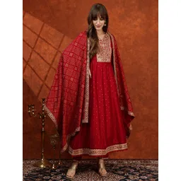 KALINI Women Ethnic Motifs Printed Panelled Mirror Work Kurta with Trousers & With Dupatta image 5