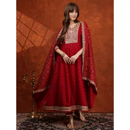 KALINI Women Ethnic Motifs Printed Panelled Mirror Work Kurta with Trousers & With Dupatta image 1