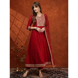 KALINI Women Ethnic Motifs Printed Panelled Mirror Work Kurta with Trousers & With Dupatta image 4