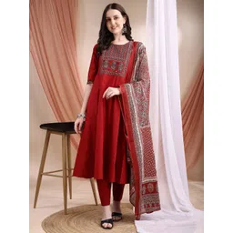 KALINI Women Ethnic Motifs Printed Panelled Mirror Work Pure Cotton Kurta with Trousers & With Dupatta-picture-11