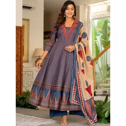 KALINI Women Ethnic Motifs Printed Panelled Pure Cotton Kurta with Trousers & With Dupatta-picture-17