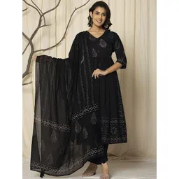 KALINI Women Ethnic Motifs Printed Panelled Sequinned Pure Cotton Kurta with Trousers & With Dupatta-picture-30