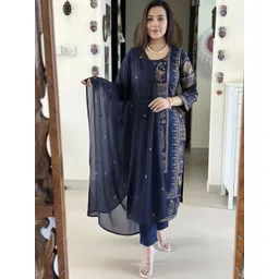 KALINI Women Ethnic Motifs Printed Regular Kurta with Trousers & With Dupatta-picture-26