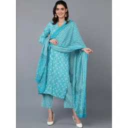 KALINI Women Ethnic Motifs Printed Regular Pure Cotton Kurta with Trousers & With Dupatta-picture-22