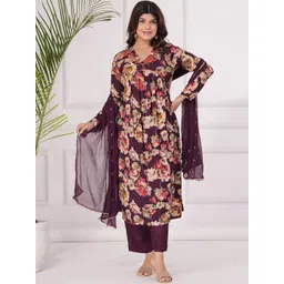 KALINI Women Ethnic Motifs Yoke Design Regular Beads and Stones Pure Silk Kurta with Trousers & With Dupatta-picture-21