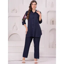 KALINI Women Floral Embroidered Rayon Shirt With Trousers Co-Ords Set-picture-20