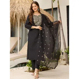 KALINI Women Floral Embroidered Regular Kurta with Trousers & With Dupatta-picture-35