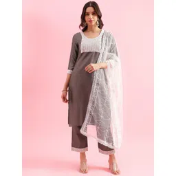 KALINI Women Floral Embroidered Regular Sequinned Kurta with Trousers & With Dupatta-picture-26