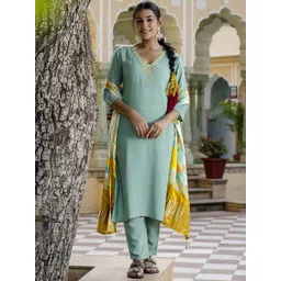 KALINI Women Floral Embroidered Regular Thread Work Kurta with Trousers & Dupatta-picture-16