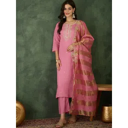 KALINI Women Floral Embroidered Regular Thread Work Kurta With Trousers & Dupatta-picture-19