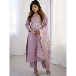 KALINI Women Floral Embroidered Regular Thread Work Kurta with Trousers & With Dupatta-picture-24