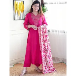 KALINI Women Floral Embroidered Regular Thread Work Kurta with Trousers & With Dupatta-picture-26