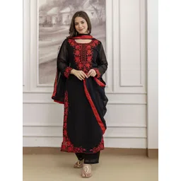 KALINI Women Floral Embroidered Regular Thread Work Kurta with Trousers & With Dupatta-picture-28