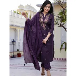 KALINI Women Floral Embroidered Thread Work Kurta with Trousers & Dupatta-picture-22