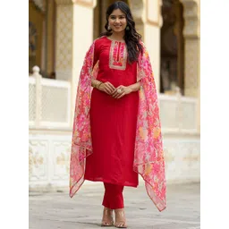 KALINI Women Floral Embroidered Thread Work Kurta with Trousers & With Dupatta-picture-13
