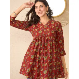 KALINI Women Floral Print Peplum V-Neck Regular Top-picture-41