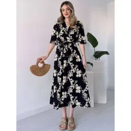 KALINI Women Floral Print Wrap Midi Dress-picture-10