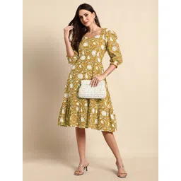 KALINI Women Floral Printed Cotton Fit and Flare Midi Dress-picture-29