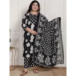 KALINI Women Floral Printed Cotton Kurta & Trousers With Dupatta-picture-10