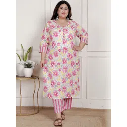 KALINI Women Floral Printed Cotton Kurta & Trousers With Dupatta image 4
