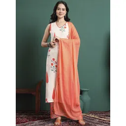 KALINI Women Floral Printed Cotton Kurta with Trousers & Dupatta-picture-16