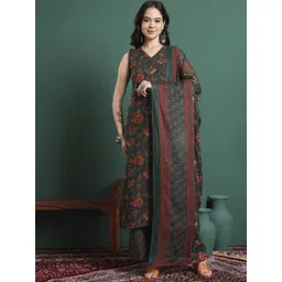 KALINI Women Floral Printed Cotton Kurta with Trousers & Dupatta-picture-20
