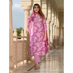 KALINI Women Floral Printed Cotton Kurta with Trousers & Dupatta-picture-19