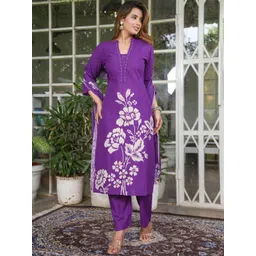 KALINI Women Floral Printed Cotton Kurta with Trousers & Dupatta-picture-18