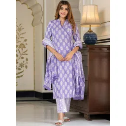 KALINI Women Floral Printed Cotton Kurta with Trousers & Dupatta-picture-17