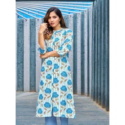 KALINI Women Floral Printed Mandarin Collar A-Line Kurta-picture-11