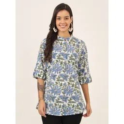 KALINI Women Floral Printed Mandarin Collar Cotton Top-picture-25