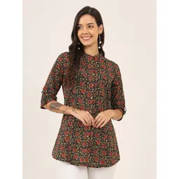 KALINI Women Floral Printed Mandarin Collar Cotton Top-picture-21