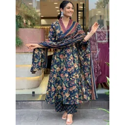 KALINI Women Floral Printed Panelled Pure Cotton Kurta with Trousers & With Dupatta-picture-36