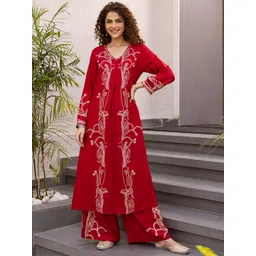 KALINI Women Floral Printed Pleated Sequinned Kurta with Palazzos-picture-36