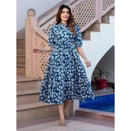KALINI Women Floral Printed Puff Sleeves Fit and Flare Midi Dress-picture-37