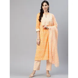 KALINI Women Floral Printed Pure Cotton Kurta with Trousers & With Dupatta-picture-11