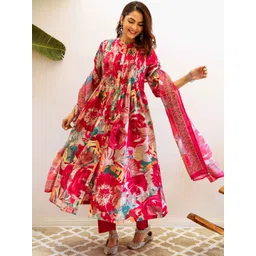 KALINI Women Floral Printed Pure Cotton Kurta with Trousers & With Dupatta-picture-12