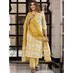 Kalini Women Floral Printed Pure Cotton Straight Kurta & Trousers With Dupatta-picture-37