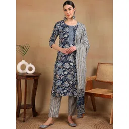 KALINI Women Floral Printed Regular Kurta with Trousers & Dupatta-picture-23