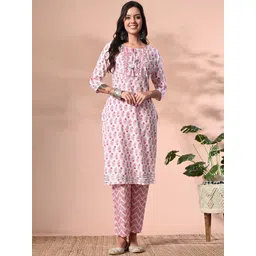 KALINI Women Floral Printed Regular Mirror Work Kurta with Trousers-picture-18