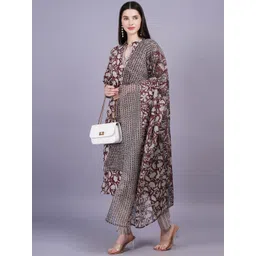 KALINI Women Floral Printed Regular Mirror Work Pure Cotton Kurta with Trousers & With Dupatta-picture-26