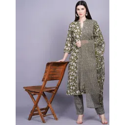 KALINI Women Floral Printed Regular Mirror Work Pure Cotton Kurta with Trousers & With Dupatta-picture-35