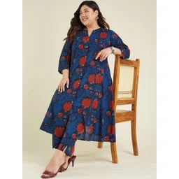 KALINI Women Floral Printed Regular Pure Cotton Kurta with Trousers-picture-27