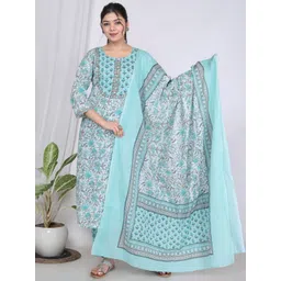 KALINI Women Floral Printed Regular Pure Cotton Kurta with Trousers & Dupatta-picture-24
