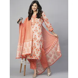 KALINI Women Floral Printed Regular Pure Cotton Kurta with Trousers & With Dupatta-picture-14