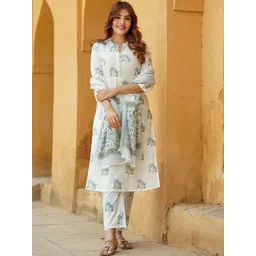 KALINI Women Floral Printed Regular Pure Cotton Kurta with Trousers & With Dupatta-picture-30