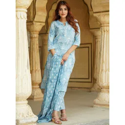 KALINI Women Floral Printed Regular Pure Cotton Kurta with Trousers & With Dupatta-picture-35