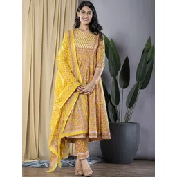 KALINI Women Floral Printed Regular Pure Cotton Kurta with Trousers & With Dupatta-picture-25
